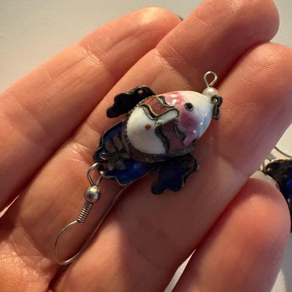 Vintage Porcelain Pink, White and purple/Blue Face Earrings - Picture 5 of 11